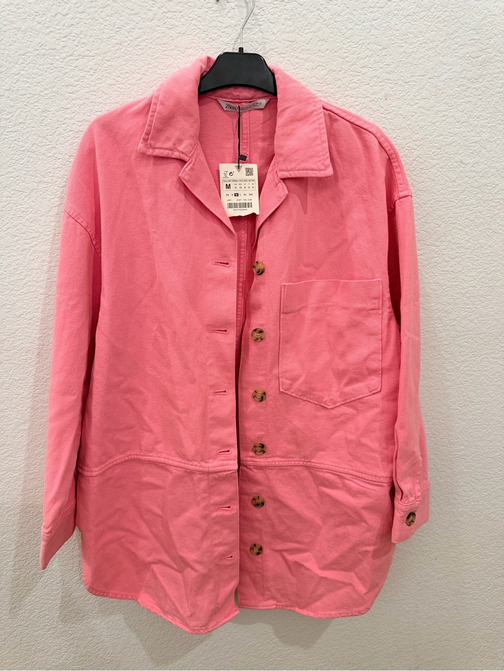 Zara Pink Oversized Button-Front Jean Jacket